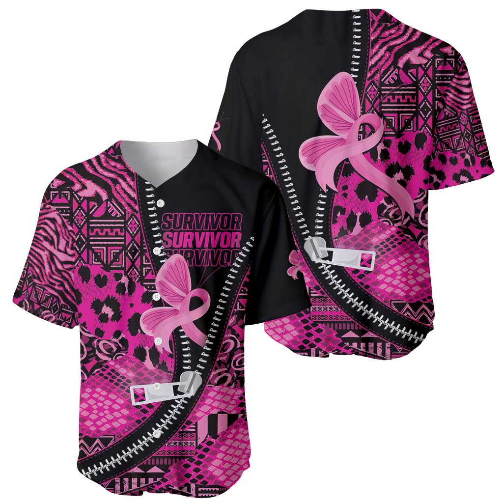 Pink Ribbon Animals Skin African Mixed Baseball Jersey Zipper Stylized - Wonder Print Shop