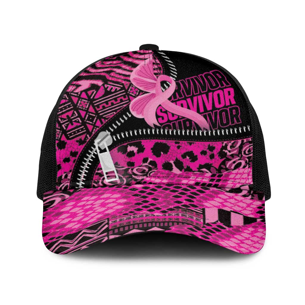 Pink Ribbon Animals Skin African Mixed Baseball Net Cap Zipper Stylized - Wonder Print Shop