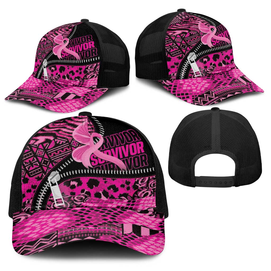 Pink Ribbon Animals Skin African Mixed Baseball Net Cap Zipper Stylized - Wonder Print Shop