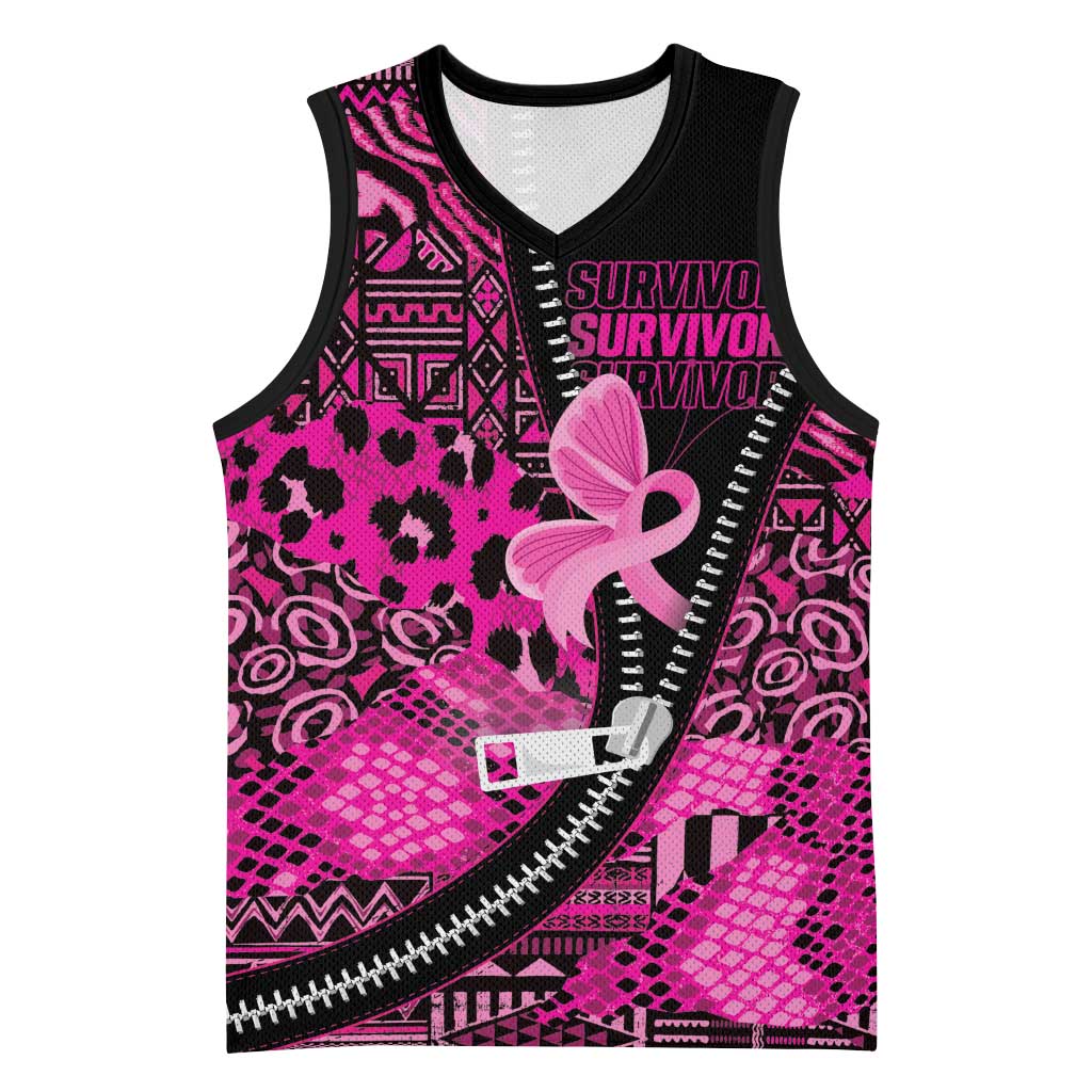Pink Ribbon Animals Skin African Mixed Basketball Jersey Zipper Stylized - Wonder Print Shop