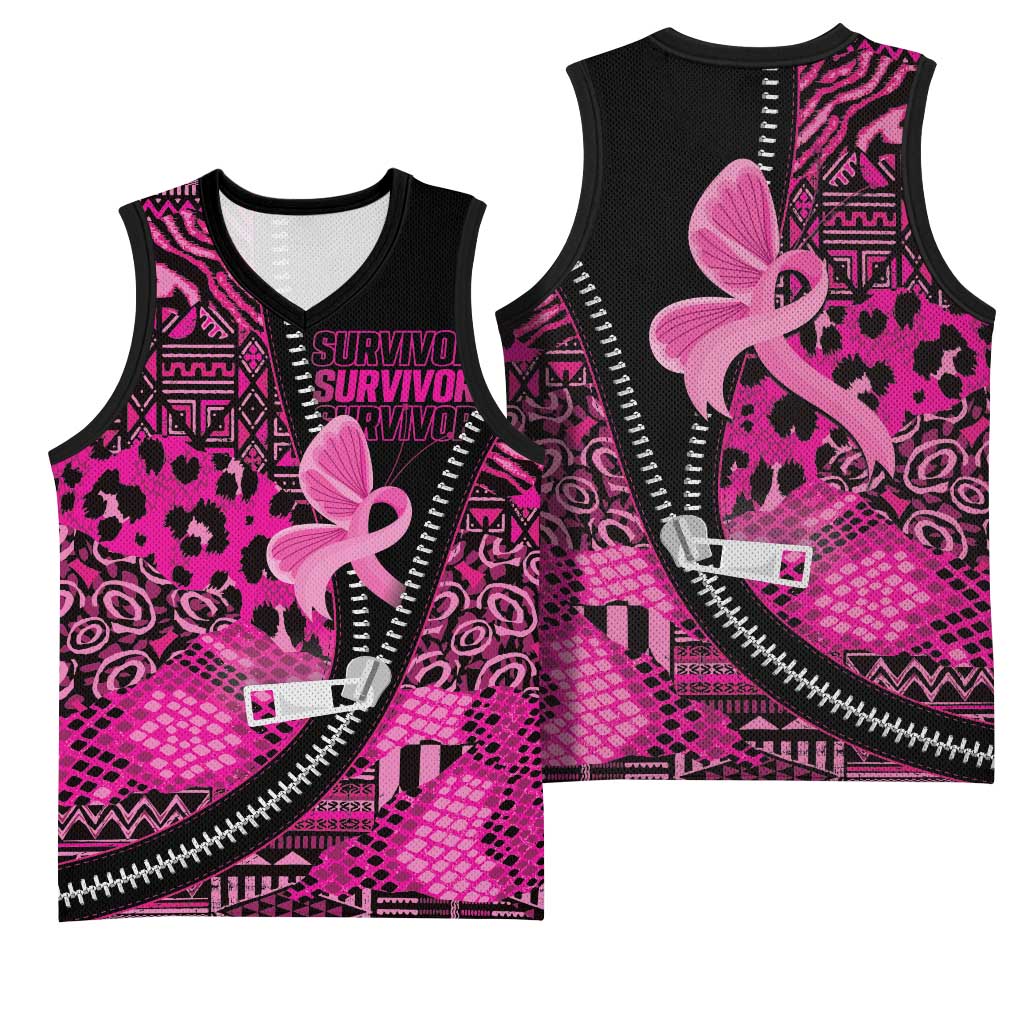 Pink Ribbon Animals Skin African Mixed Basketball Jersey Zipper Stylized - Wonder Print Shop