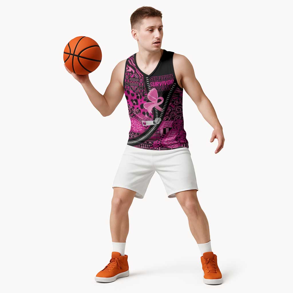 Pink Ribbon Animals Skin African Mixed Basketball Jersey Zipper Stylized - Wonder Print Shop