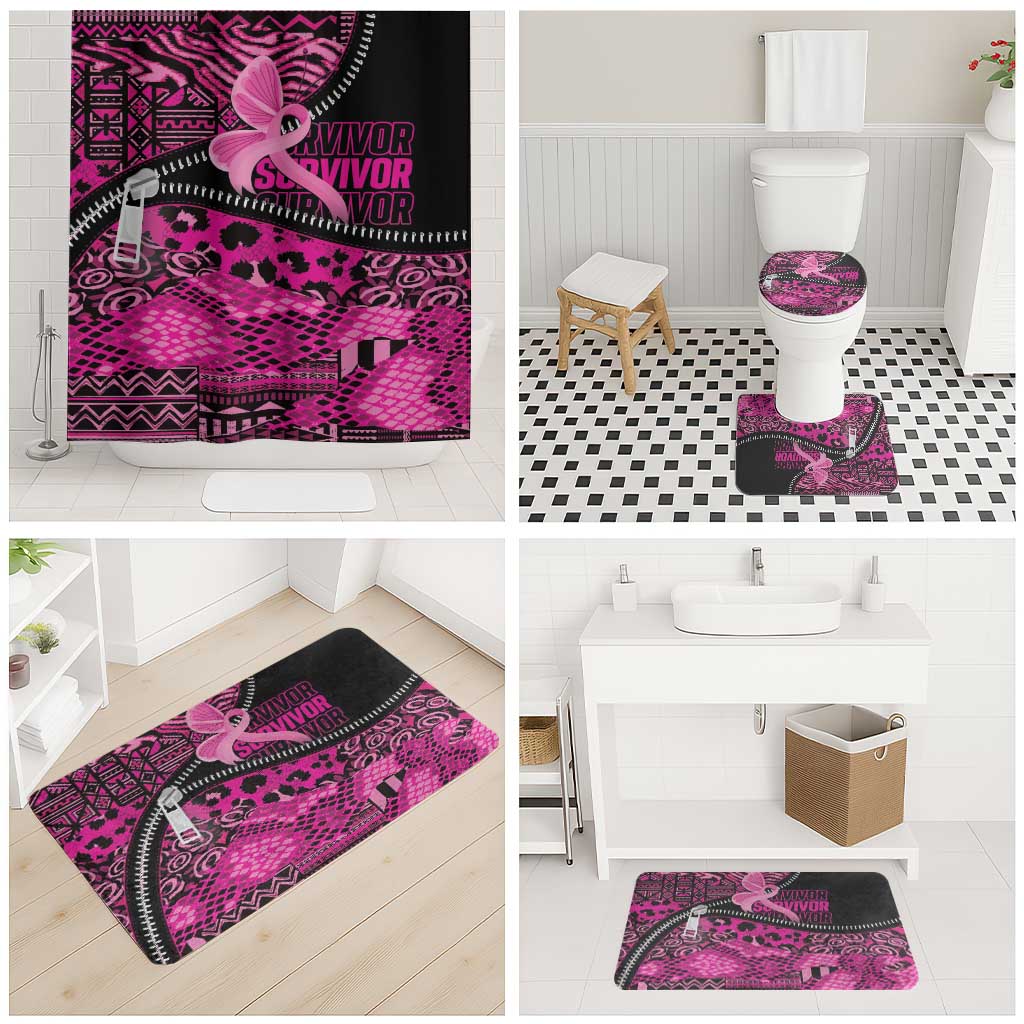 Pink Ribbon Animals Skin African Mixed Bathroom Set Zipper Stylized - Wonder Print Shop