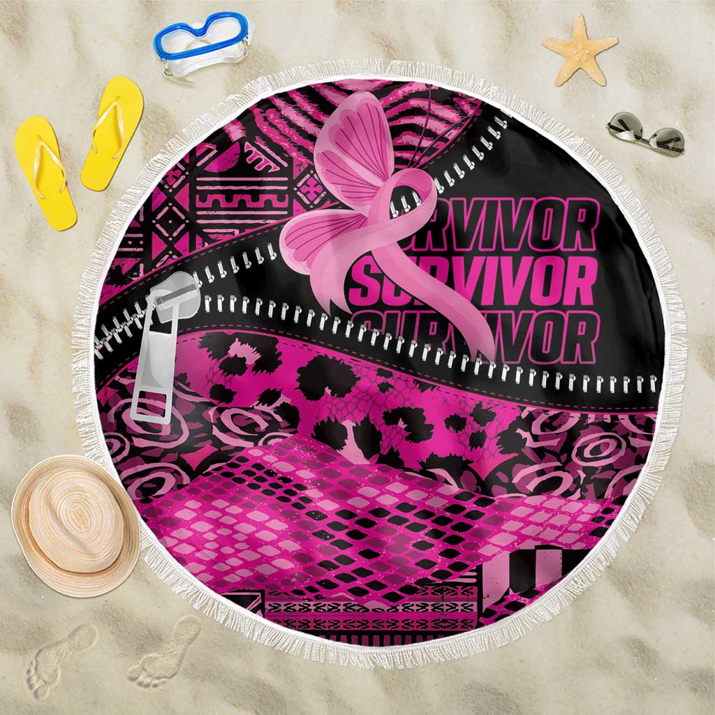 Pink Ribbon Animals Skin African Mixed Beach Blanket Zipper Stylized - Wonder Print Shop
