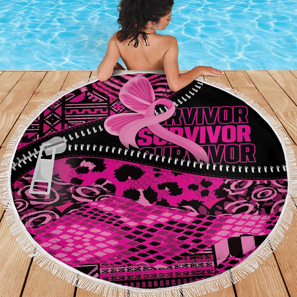 Pink Ribbon Animals Skin African Mixed Beach Blanket Zipper Stylized - Wonder Print Shop