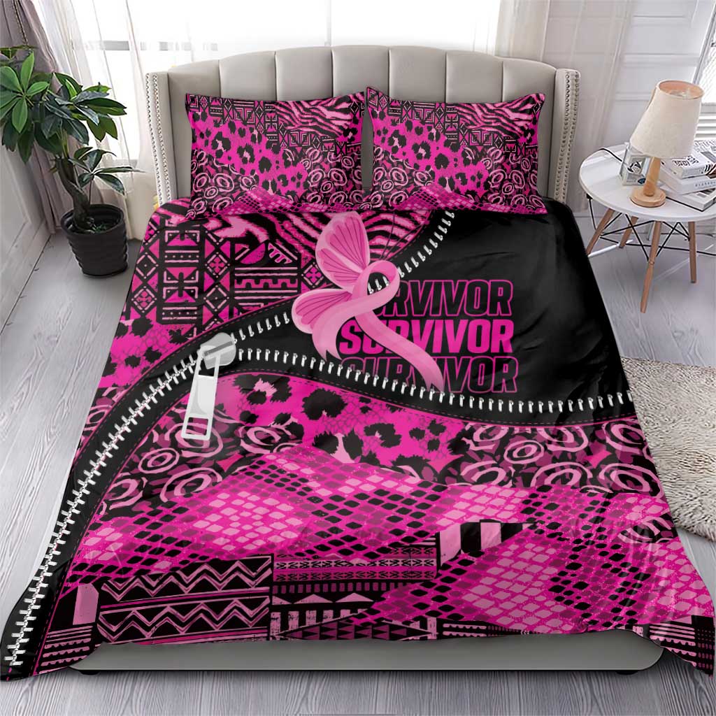 Pink Ribbon Animals Skin African Mixed Bedding Set Zipper Stylized - Wonder Print Shop