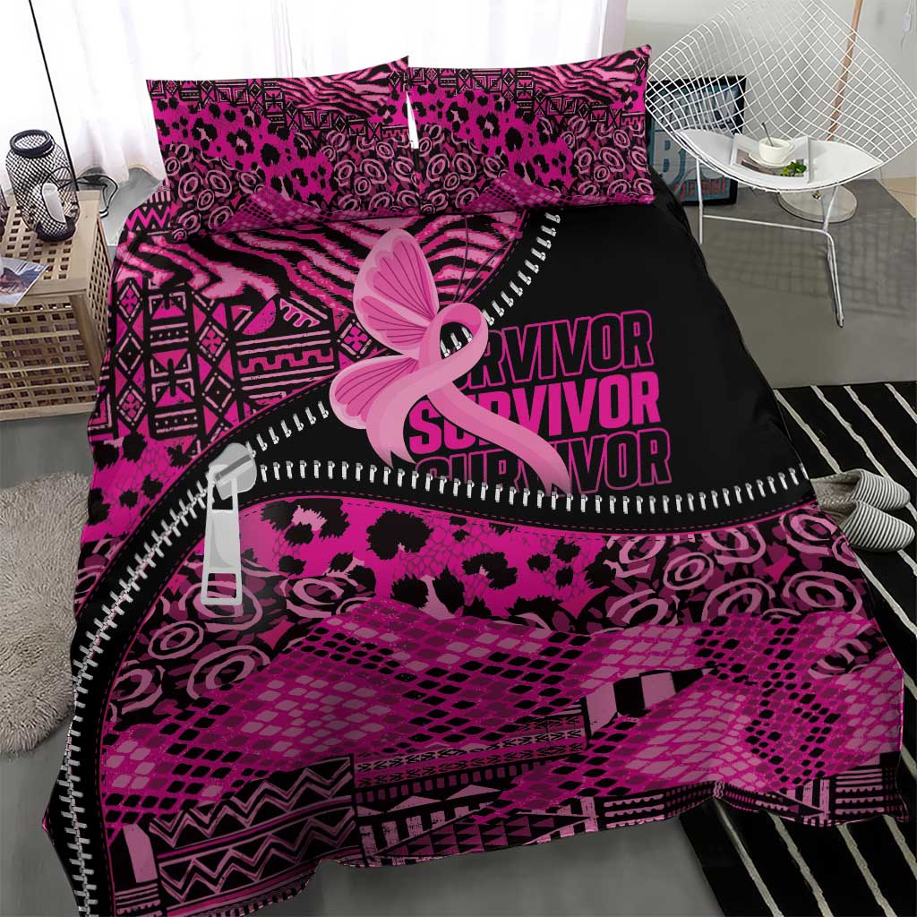 Pink Ribbon Animals Skin African Mixed Bedding Set Zipper Stylized - Wonder Print Shop
