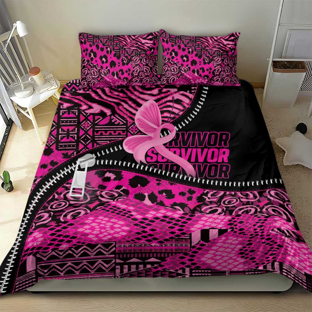 Pink Ribbon Animals Skin African Mixed Bedding Set Zipper Stylized - Wonder Print Shop
