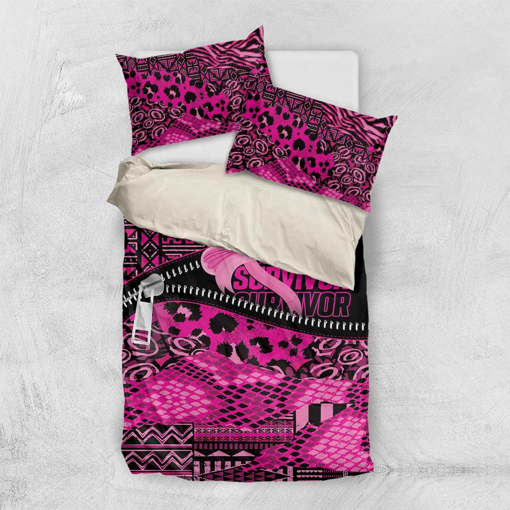 Pink Ribbon Animals Skin African Mixed Bedding Set Zipper Stylized - Wonder Print Shop