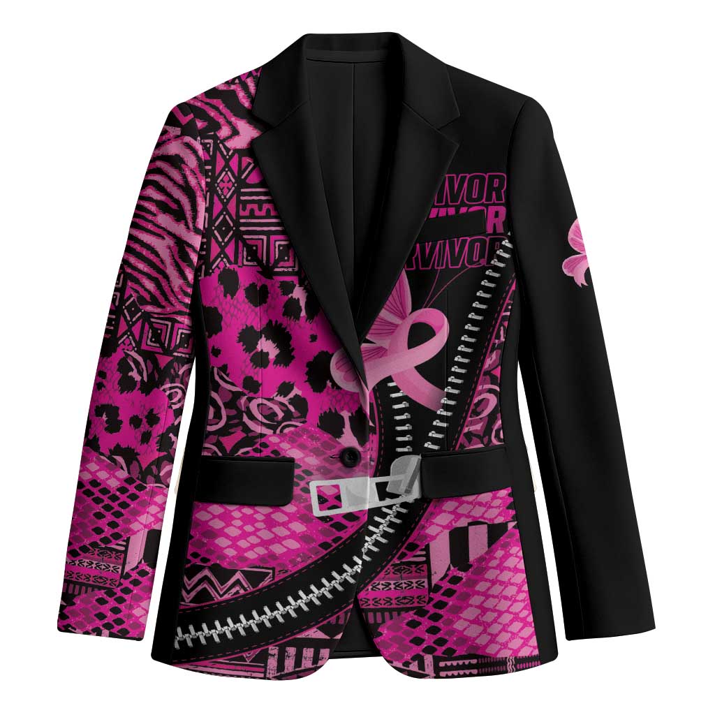 Pink Ribbon Animals Skin African Mixed Blazer Zipper Stylized - Wonder Print Shop