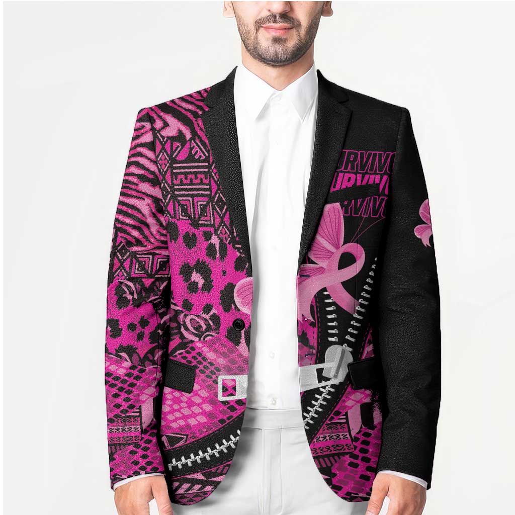 Pink Ribbon Animals Skin African Mixed Blazer Zipper Stylized - Wonder Print Shop