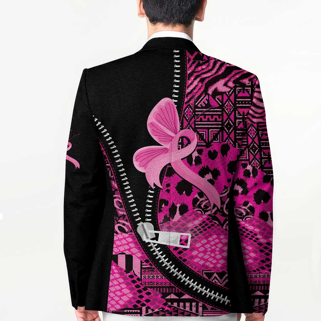 Pink Ribbon Animals Skin African Mixed Blazer Zipper Stylized - Wonder Print Shop
