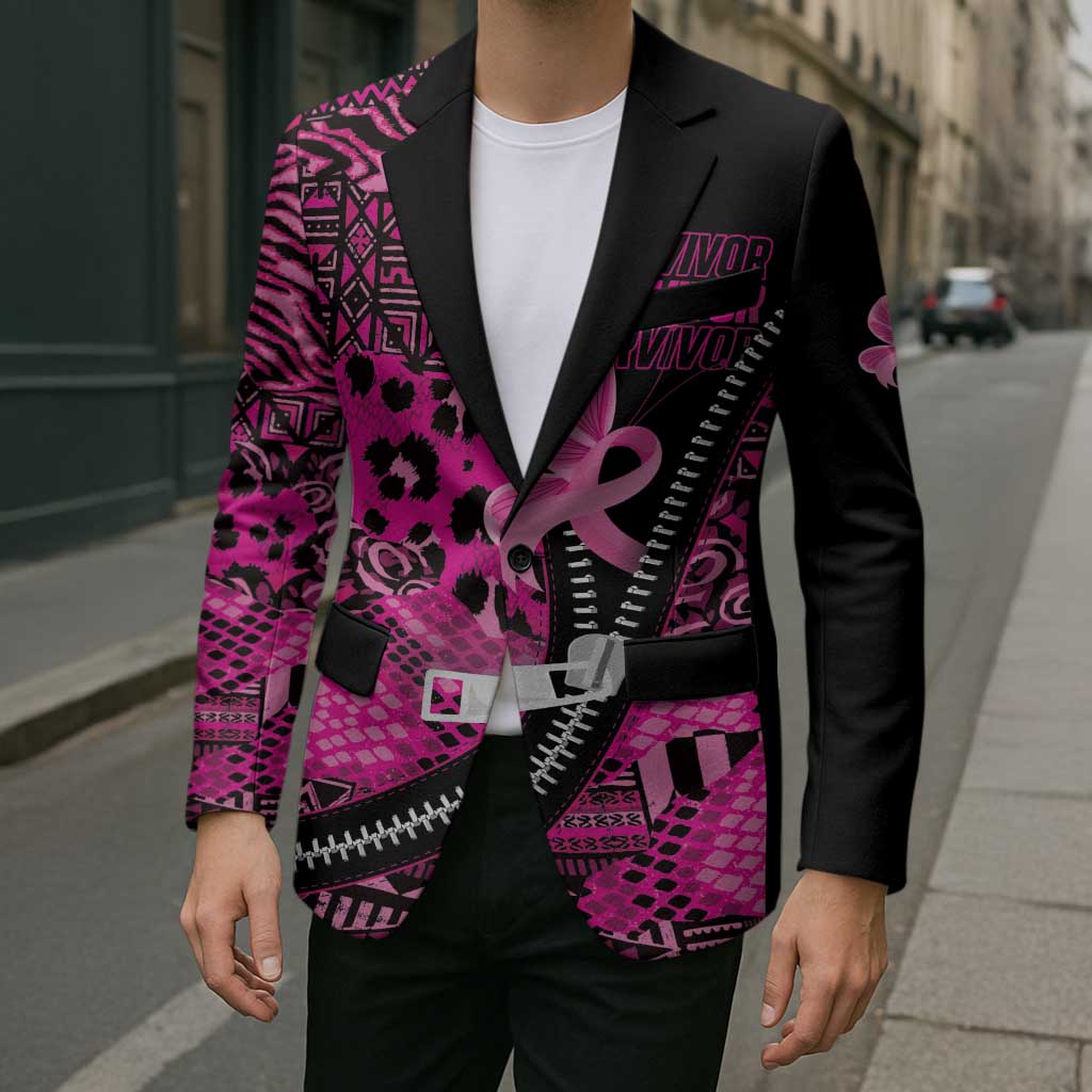 Pink Ribbon Animals Skin African Mixed Blazer Zipper Stylized - Wonder Print Shop