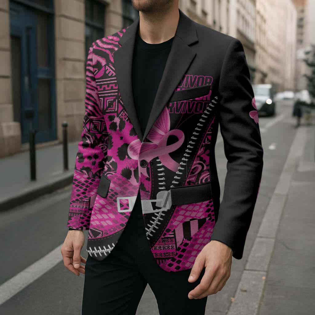 Pink Ribbon Animals Skin African Mixed Blazer Zipper Stylized - Wonder Print Shop
