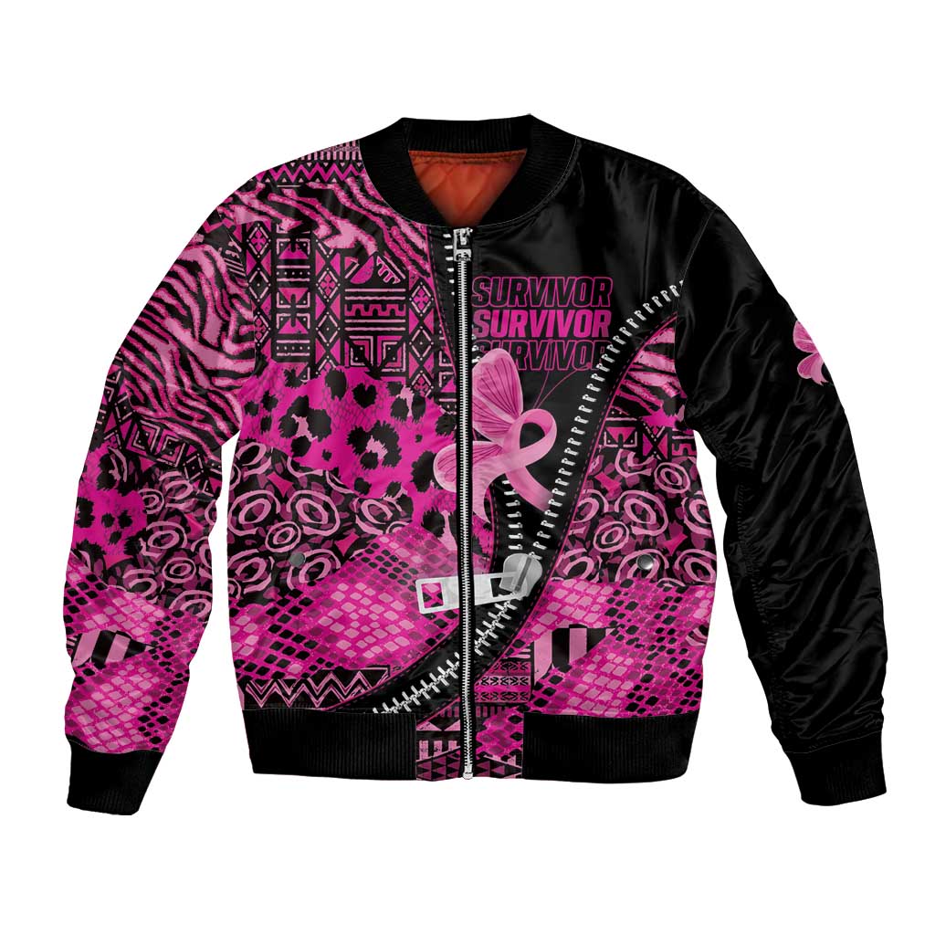 Pink Ribbon Animals Skin African Mixed Bomber Jacket Zipper Stylized - Wonder Print Shop
