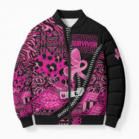 Pink Ribbon Animals Skin African Mixed Bomber Puffer Jacket Zipper Stylized - Wonder Print Shop