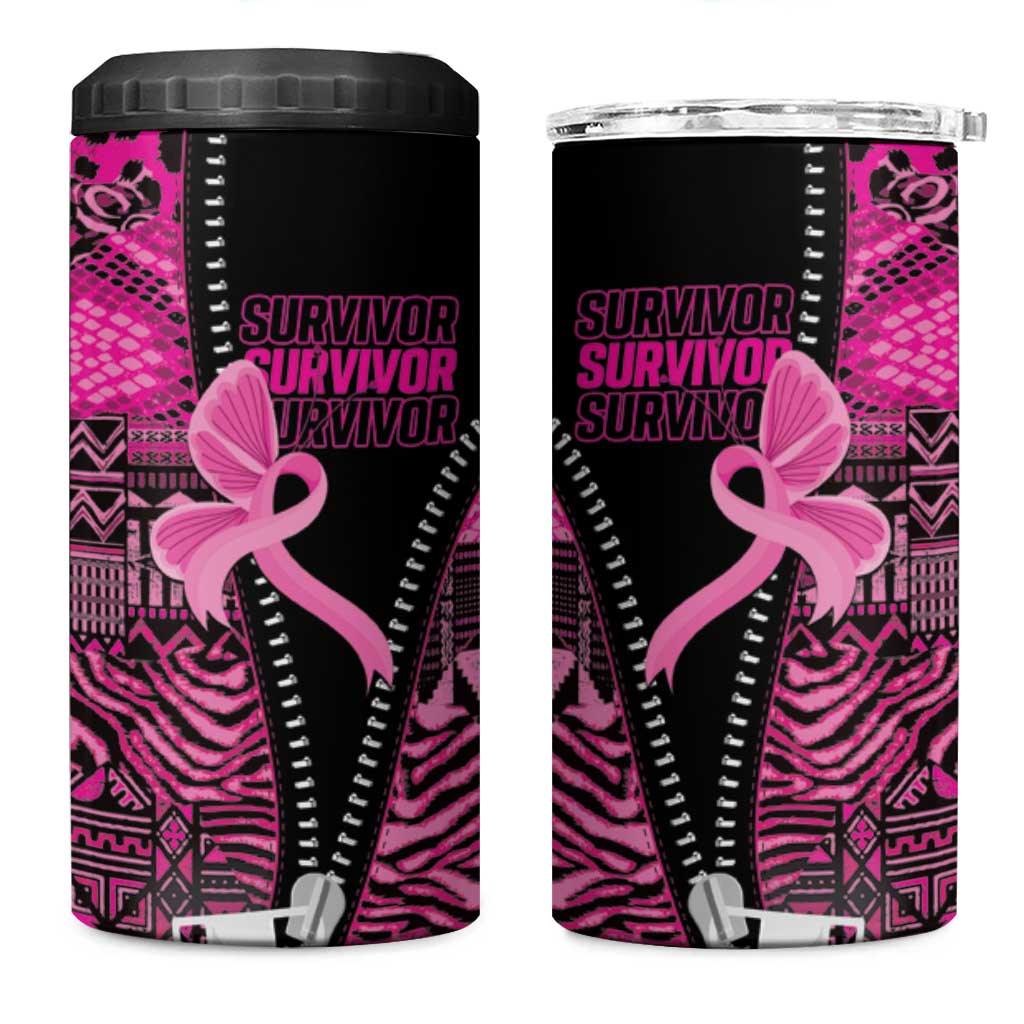 Pink Ribbon Animals Skin African Mixed 4 in 1 Can Cooler Tumbler Zipper Stylized - Wonder Print Shop