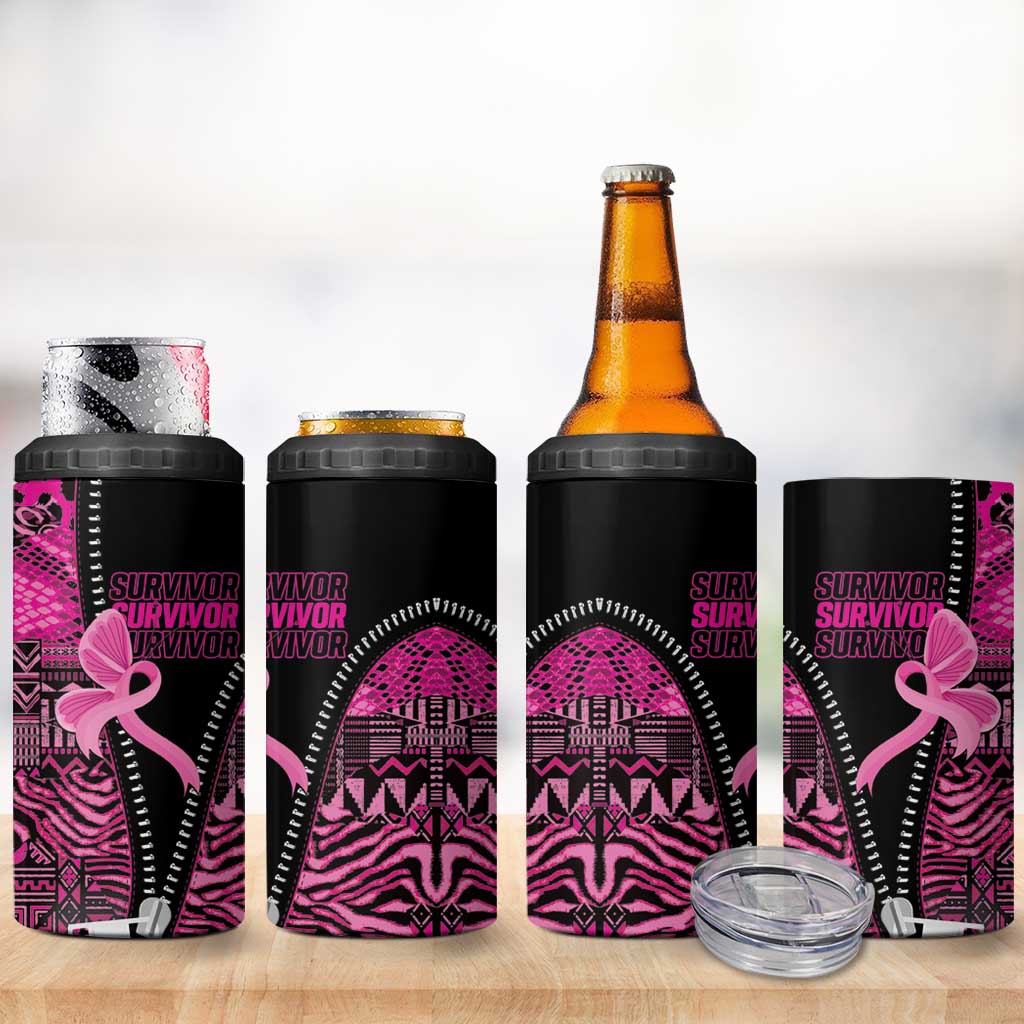 Pink Ribbon Animals Skin African Mixed 4 in 1 Can Cooler Tumbler Zipper Stylized - Wonder Print Shop