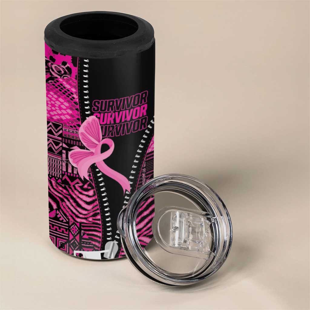 Pink Ribbon Animals Skin African Mixed 4 in 1 Can Cooler Tumbler Zipper Stylized - Wonder Print Shop