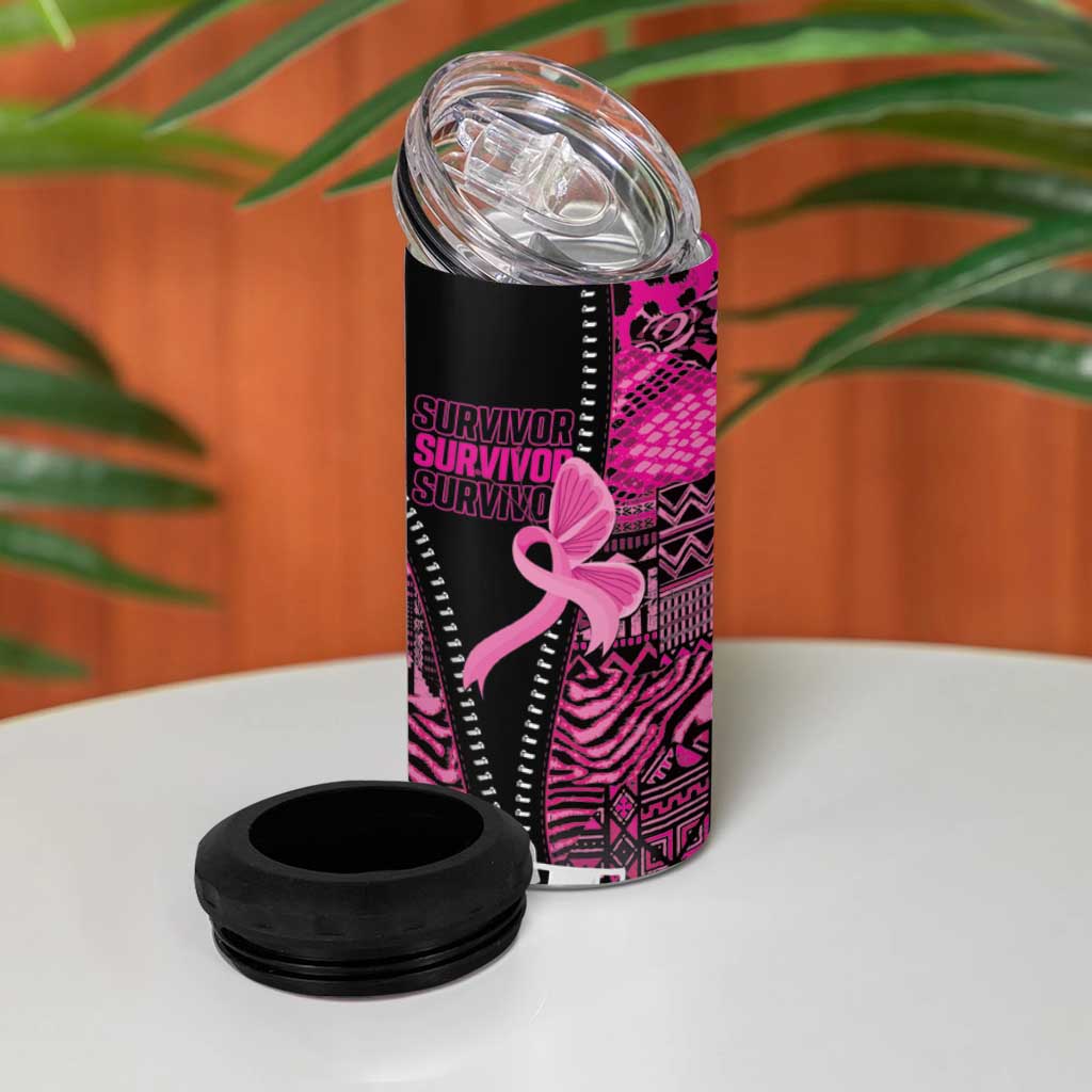 Pink Ribbon Animals Skin African Mixed 4 in 1 Can Cooler Tumbler Zipper Stylized - Wonder Print Shop