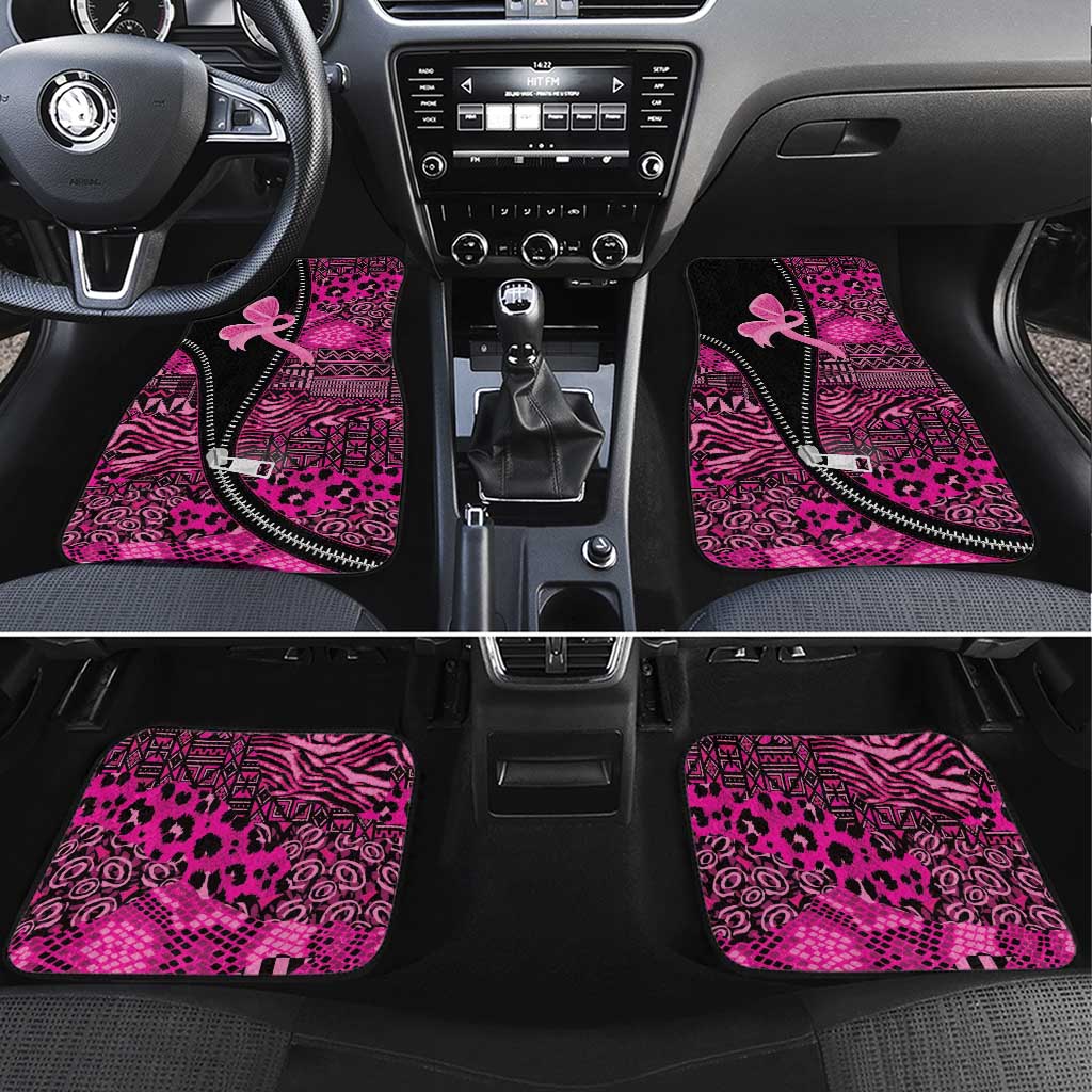 Pink Ribbon Animals Skin African Mixed Car Mats Zipper Stylized - Wonder Print Shop