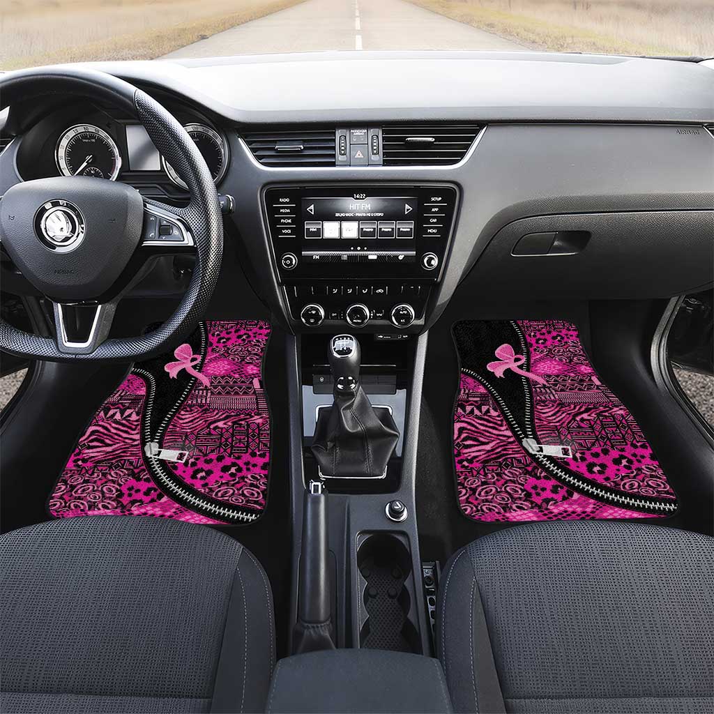 Pink Ribbon Animals Skin African Mixed Car Mats Zipper Stylized - Wonder Print Shop