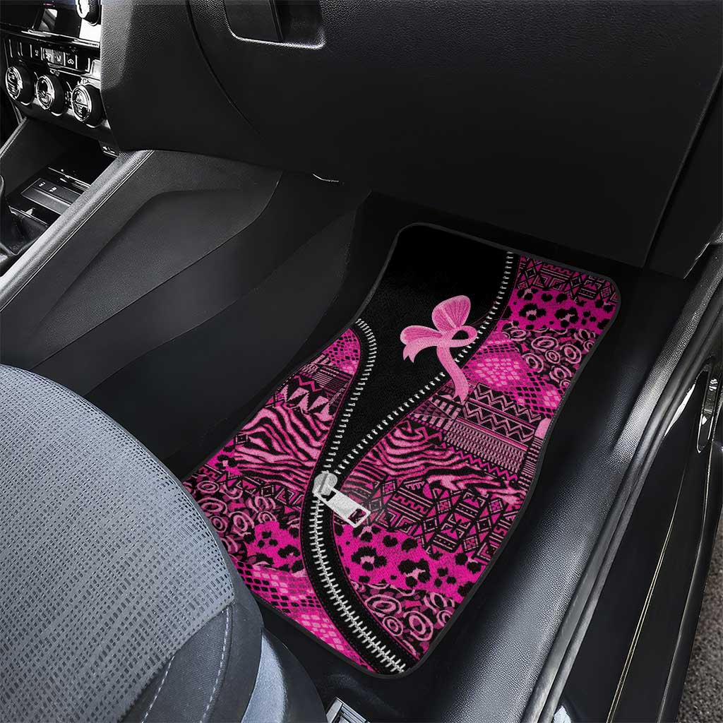 Pink Ribbon Animals Skin African Mixed Car Mats Zipper Stylized - Wonder Print Shop