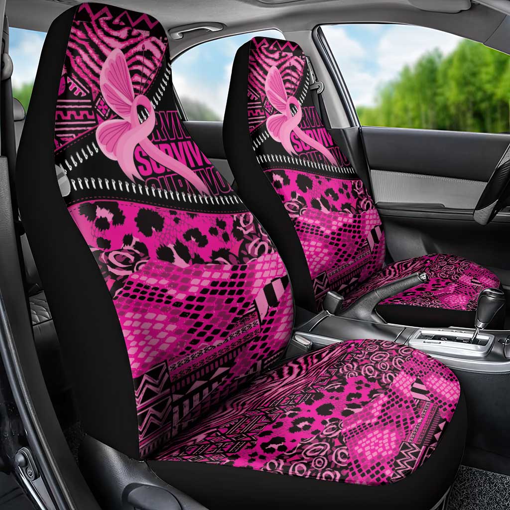 Pink Ribbon Animals Skin African Mixed Car Seat Cover Zipper Stylized - Wonder Print Shop