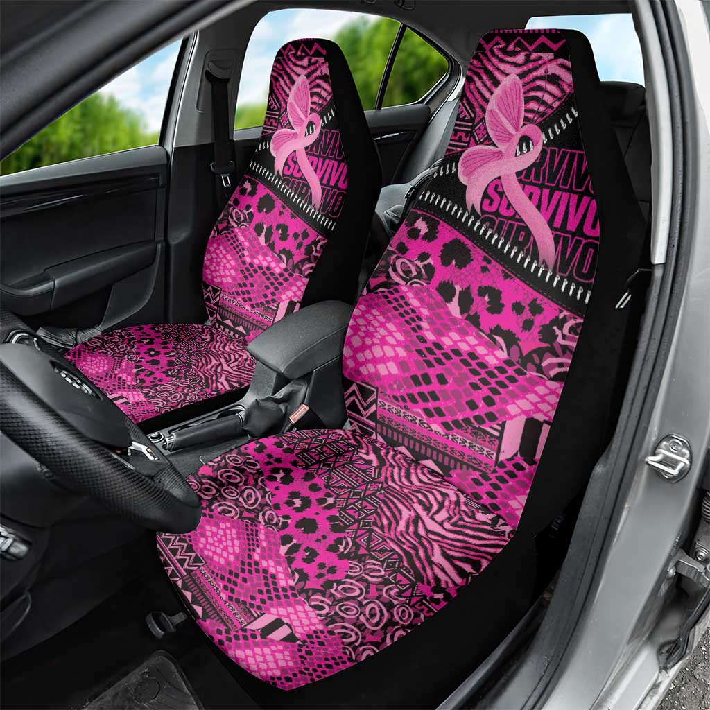 Pink Ribbon Animals Skin African Mixed Car Seat Cover Zipper Stylized - Wonder Print Shop