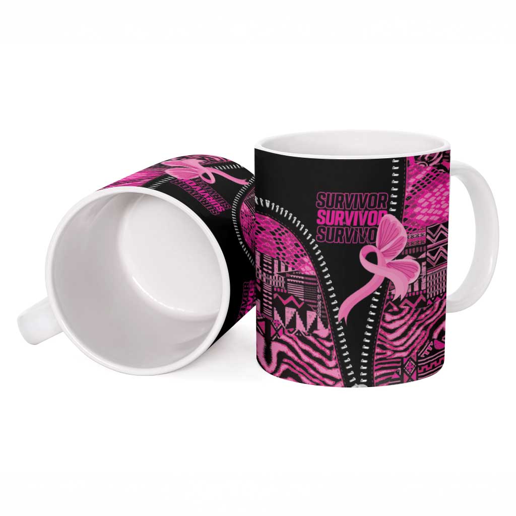 Pink Ribbon Animals Skin African Mixed Ceramic Mug Zipper Stylized - Wonder Print Shop