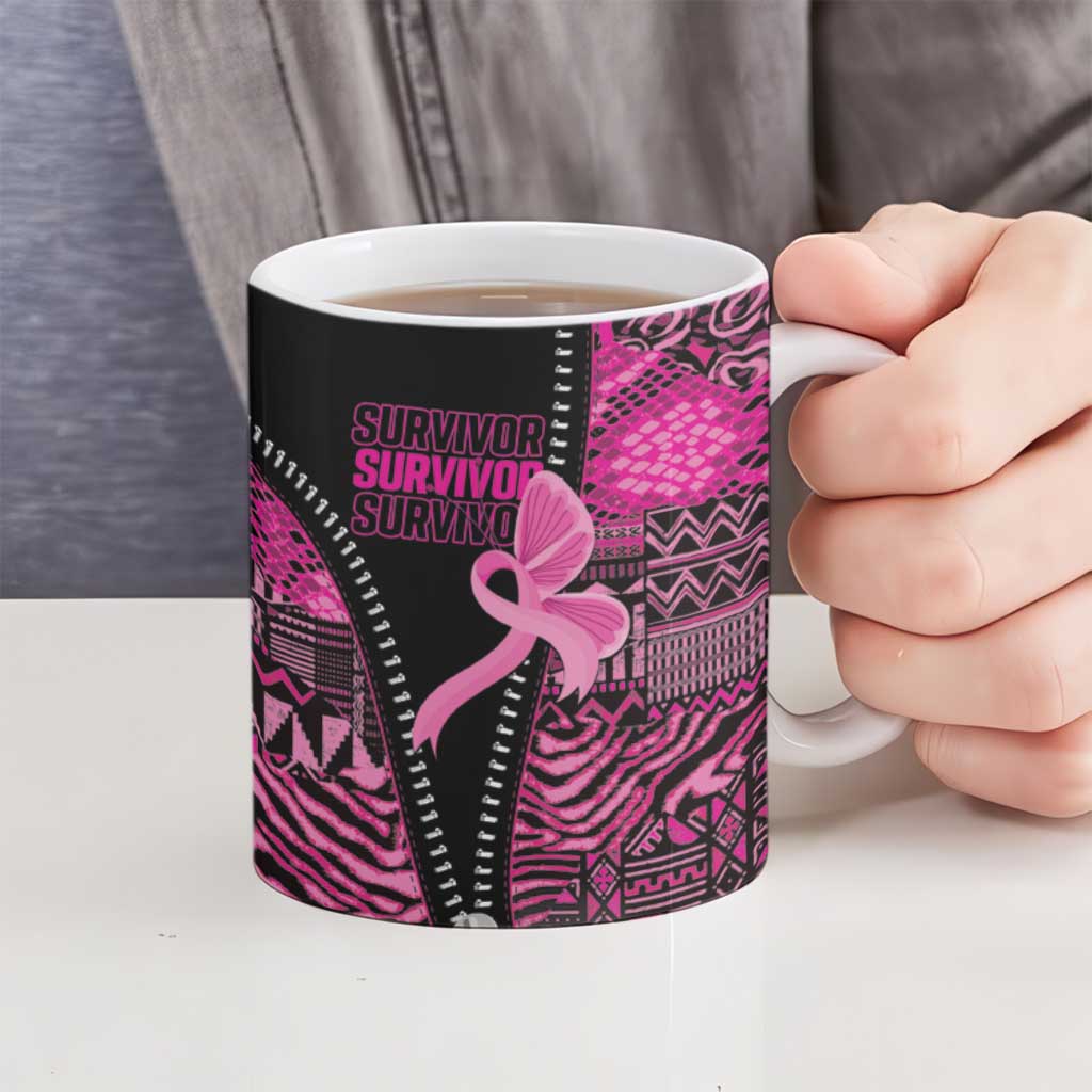 Pink Ribbon Animals Skin African Mixed Ceramic Mug Zipper Stylized - Wonder Print Shop