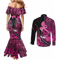 Pink Ribbon Animals Skin African Mixed Couples Matching Mermaid Dress and Long Sleeve Button Shirt Zipper Stylized - Wonder Print Shop