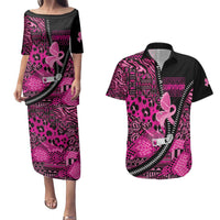 Pink Ribbon Animals Skin African Mixed Couples Matching Puletasi and Hawaiian Shirt Zipper Stylized - Wonder Print Shop