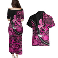 Pink Ribbon Animals Skin African Mixed Couples Matching Puletasi and Hawaiian Shirt Zipper Stylized - Wonder Print Shop