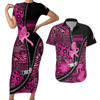 Pink Ribbon Animals Skin African Mixed Couples Matching Short Sleeve Bodycon Dress and Hawaiian Shirt Zipper Stylized - Wonder Print Shop