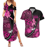 Pink Ribbon Animals Skin African Mixed Couples Matching Summer Maxi Dress and Hawaiian Shirt Zipper Stylized - Wonder Print Shop