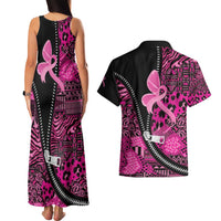 Pink Ribbon Animals Skin African Mixed Couples Matching Tank Maxi Dress and Hawaiian Shirt Zipper Stylized - Wonder Print Shop