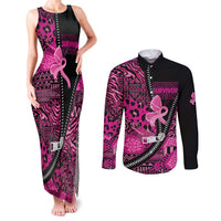 Pink Ribbon Animals Skin African Mixed Couples Matching Tank Maxi Dress and Long Sleeve Button Shirt Zipper Stylized - Wonder Print Shop