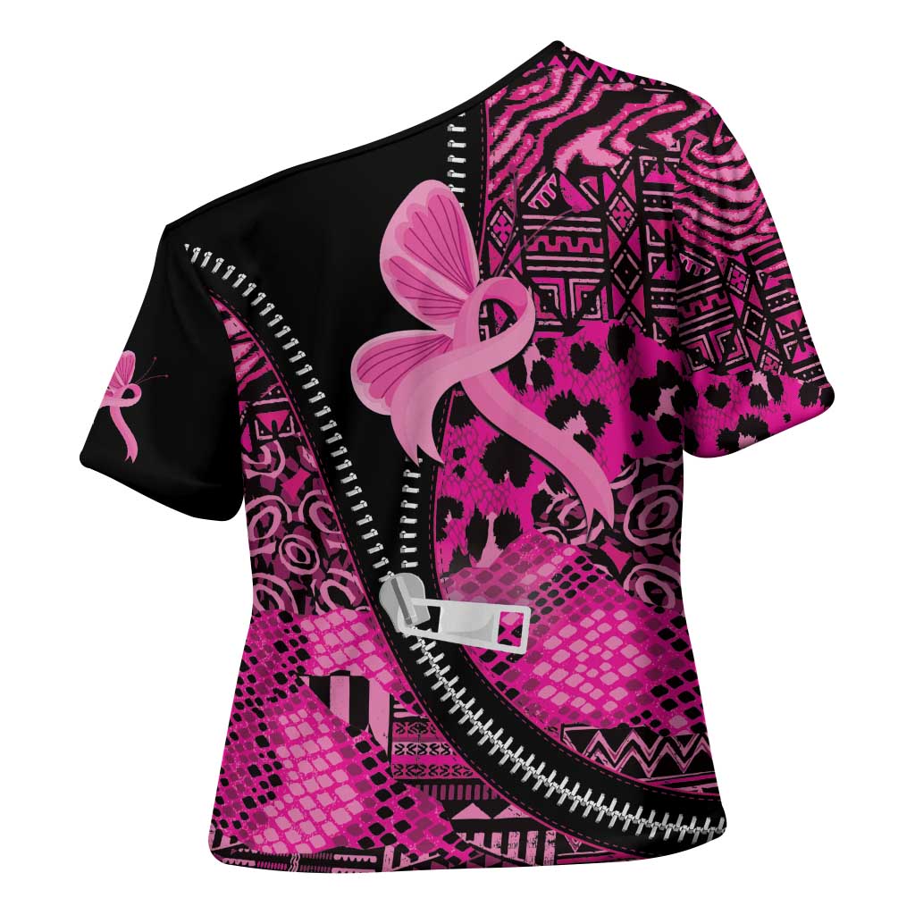Pink Ribbon Animals Skin African Mixed Cross Shoulder Shirt Zipper Stylized - Wonder Print Shop