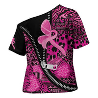 Pink Ribbon Animals Skin African Mixed Cross Shoulder Shirt Zipper Stylized - Wonder Print Shop