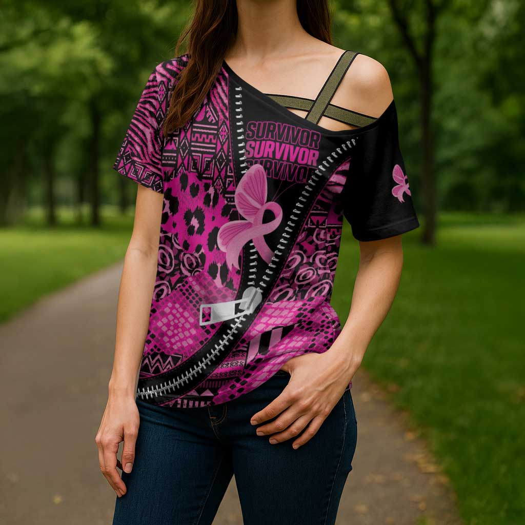 Pink Ribbon Animals Skin African Mixed Cross Shoulder Shirt Zipper Stylized - Wonder Print Shop