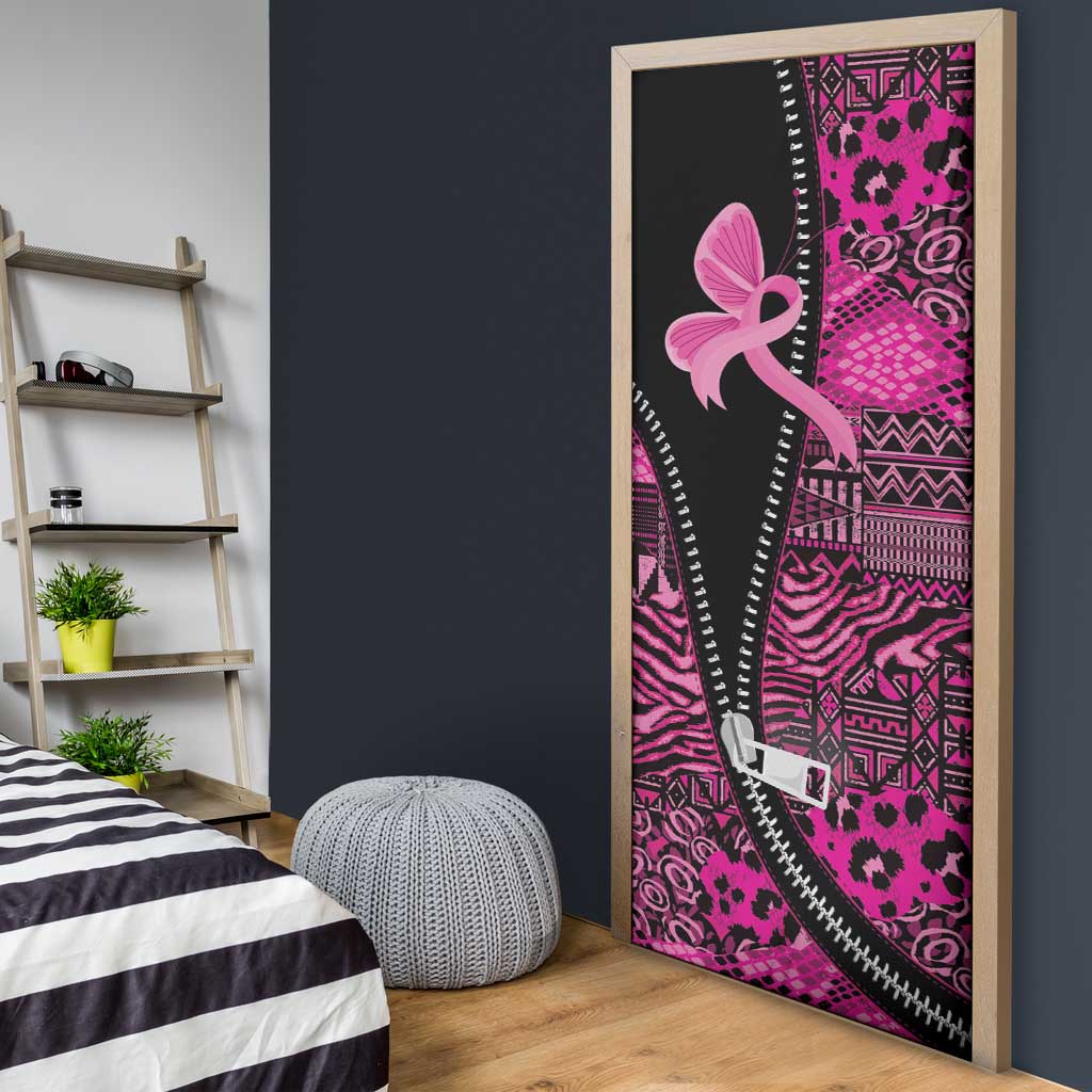 Pink Ribbon Animals Skin African Mixed Door Cover Zipper Stylized - Wonder Print Shop