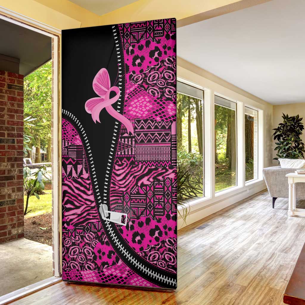 Pink Ribbon Animals Skin African Mixed Door Cover Zipper Stylized - Wonder Print Shop