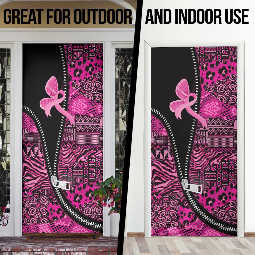 Pink Ribbon Animals Skin African Mixed Door Cover Zipper Stylized - Wonder Print Shop