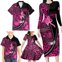 Pink Ribbon Animals Skin African Mixed Family Matching Long Sleeve Bodycon Dress and Hawaiian Shirt Zipper Stylized - Wonder Print Shop