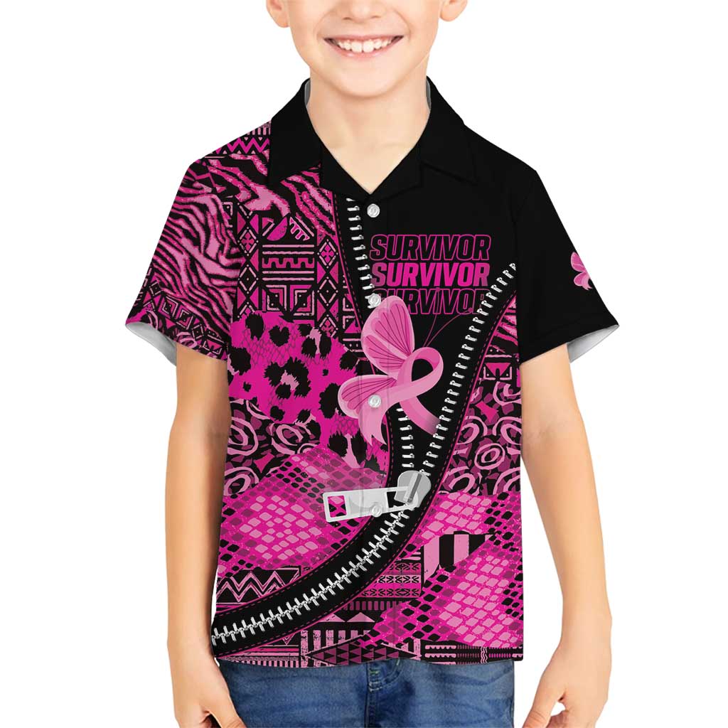 Pink Ribbon Animals Skin African Mixed Family Matching Long Sleeve Bodycon Dress and Hawaiian Shirt Zipper Stylized - Wonder Print Shop