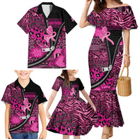 Pink Ribbon Animals Skin African Mixed Family Matching Mermaid Dress and Hawaiian Shirt Zipper Stylized - Wonder Print Shop