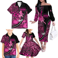 Pink Ribbon Animals Skin African Mixed Family Matching Off The Shoulder Long Sleeve Dress and Hawaiian Shirt Zipper Stylized - Wonder Print Shop
