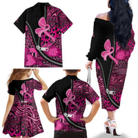 Pink Ribbon Animals Skin African Mixed Family Matching Off The Shoulder Long Sleeve Dress and Hawaiian Shirt Zipper Stylized - Wonder Print Shop