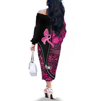 Pink Ribbon Animals Skin African Mixed Family Matching Off The Shoulder Long Sleeve Dress and Hawaiian Shirt Zipper Stylized - Wonder Print Shop